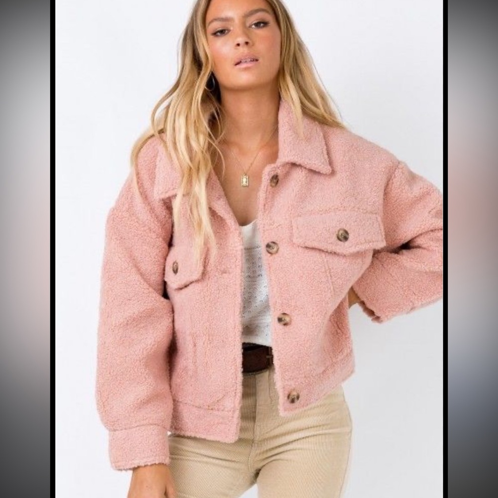 Paraphrase size medium Women's blush Pink Teddy Sherpa Jacket NWOT